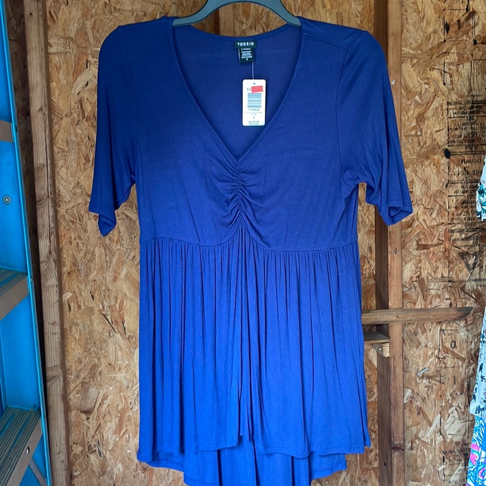 Torrid navy ribbed cinch babydoll top size 0 NWT